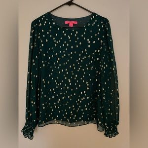 Lilly Pulitzer dressy top Green with gold metallic dots size small
